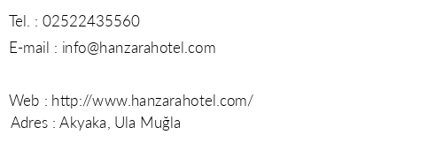 Hanzara Hotel telefon numaralar, faks, e-mail, posta adresi ve iletiim bilgileri